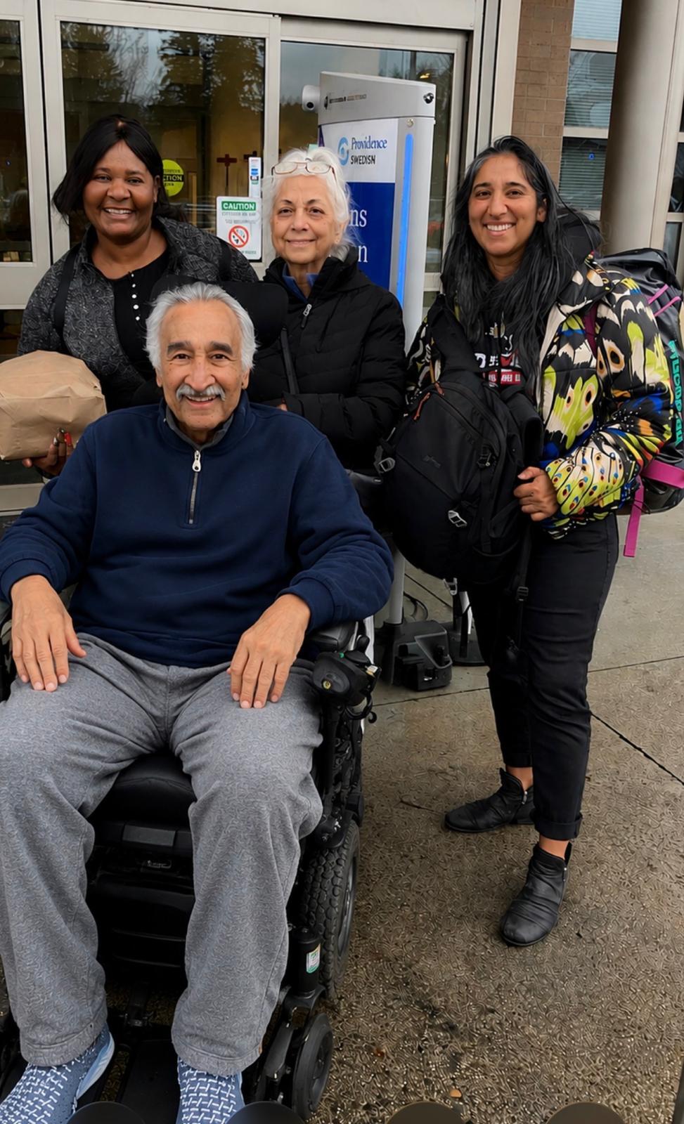A Mellow Care caregiver walking alongside a client