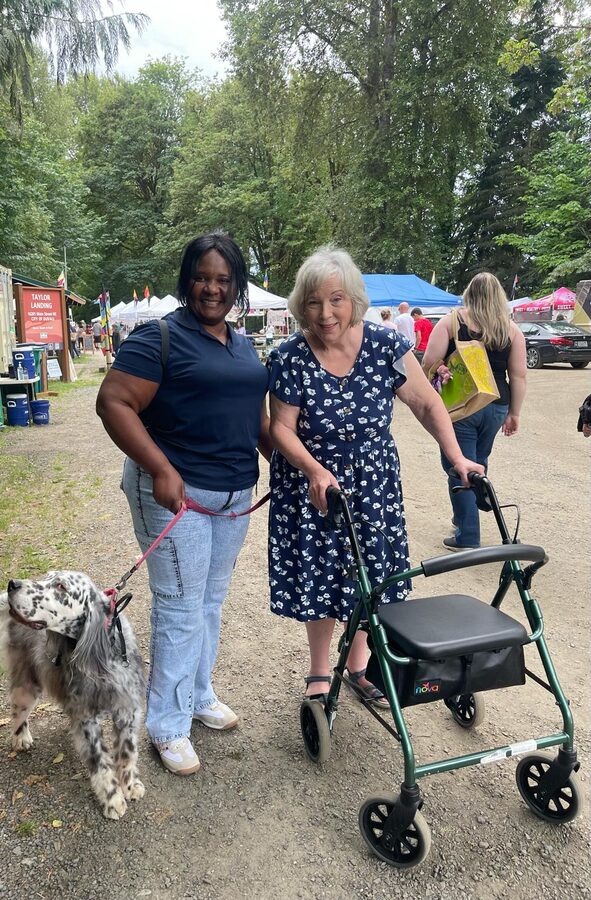 Lynda Cherry with her Mellow Care caregiver Eline